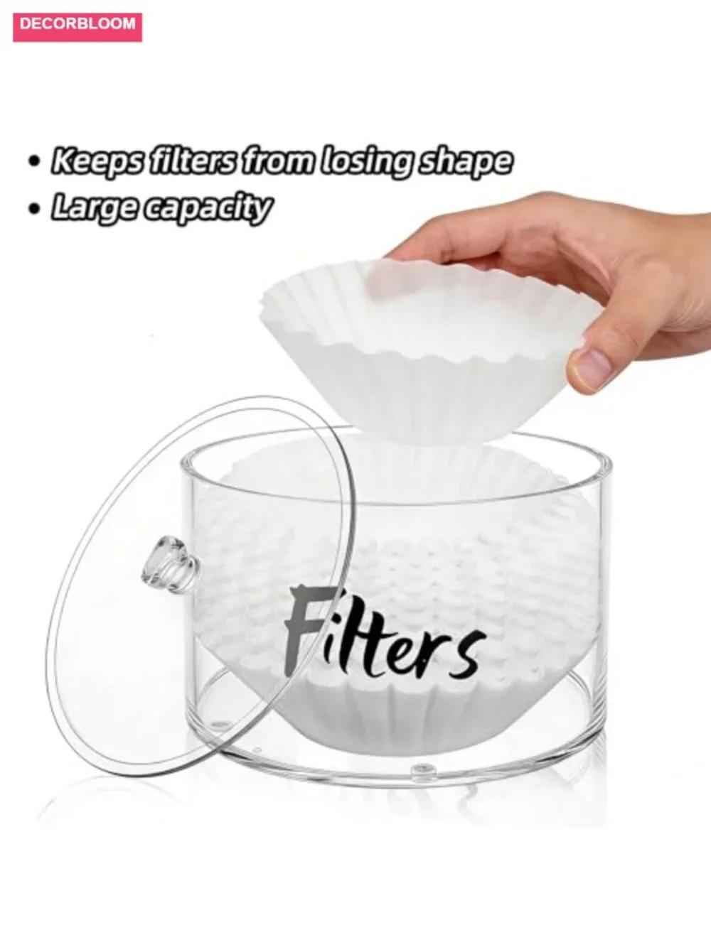 Acrylic Coffee Filter Holder with Lid, Clear Storage Dispenser for Kitchen